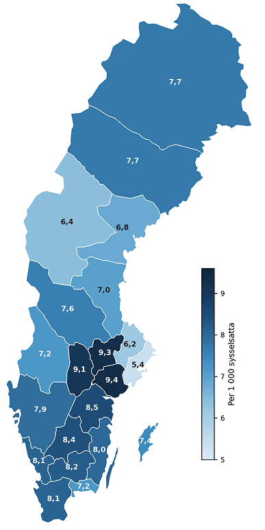 Antal arbetsolyckor med sjukfrånvaro per 1 000 sysselsatta år 2025